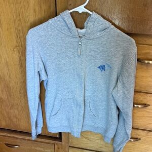 Arizona Jean Company Zip-Up Hoodie with Blue Logo Butterflies- Grey, Girls XL